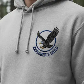 grey hoodie with embroidery on the chest